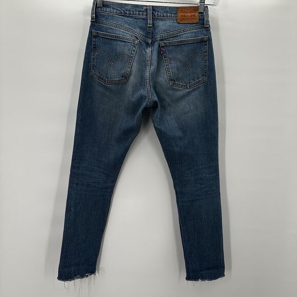 Levis 501 Jeans Womens 26 Blue Skinny High Rise Raw Hem Button Fly Ripped Knee - Picture 6 of 16